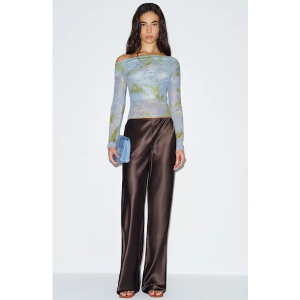 REFORMATION Elio Knit Top Floral Off The Shoulder Sheer Mesh Long Sleeve Blouse - Picture 4 of 10
